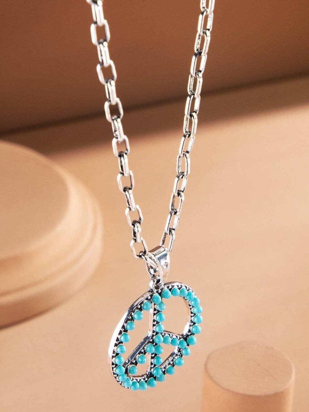 Turquoise Peace Sign Pendant Necklace